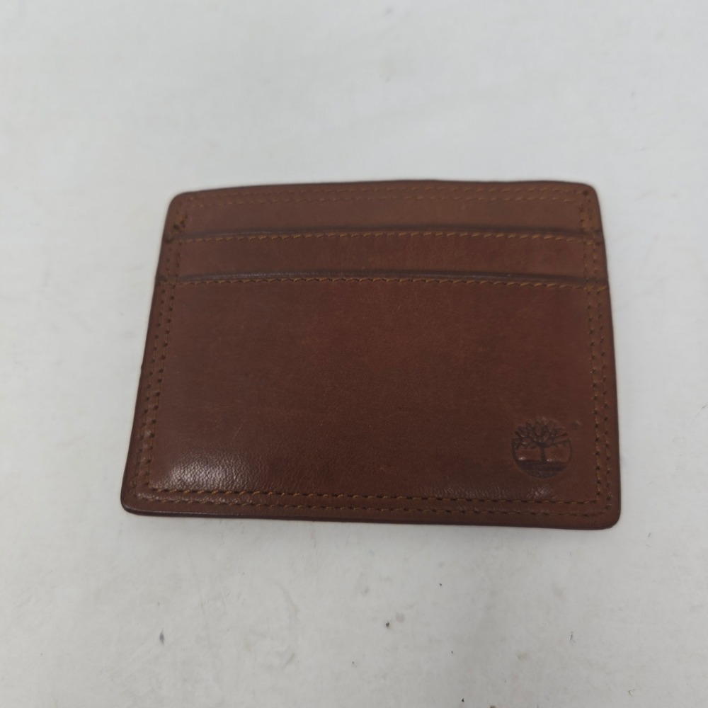 Timberland Mens Brown Leather Slim Card Holder Wallet‎ ID Window Logo